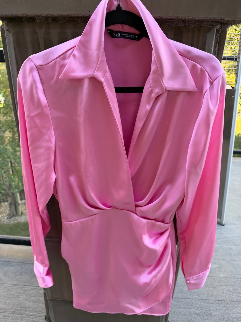Zara Pink Satin Wrap Long Sleeve Dress - Picture 1 of 9
